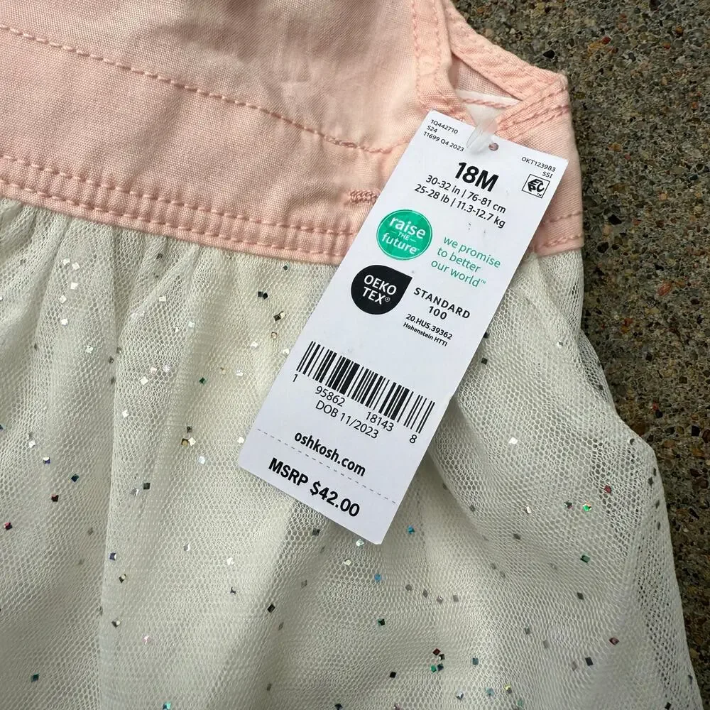 OshKosh B'gosh EasterBunny Dress Pink White Sparkle Skirt w Tail 18MO NWT